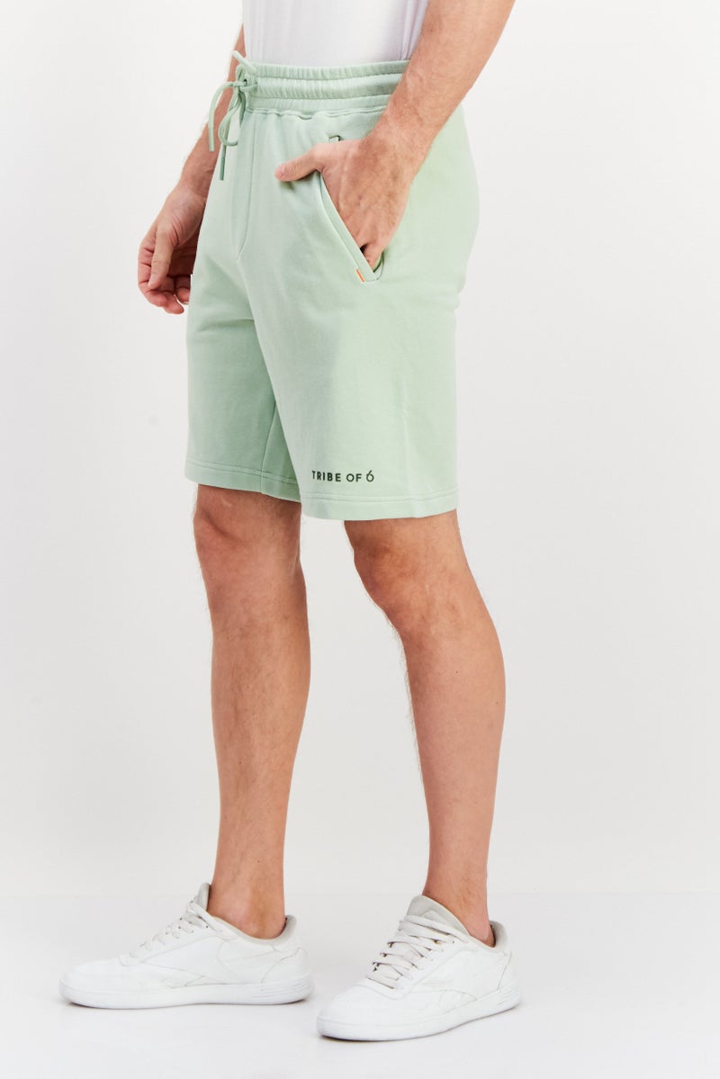 TRIBE OF 6 Men Brand Logo Basic Shorts, Green - Image 2